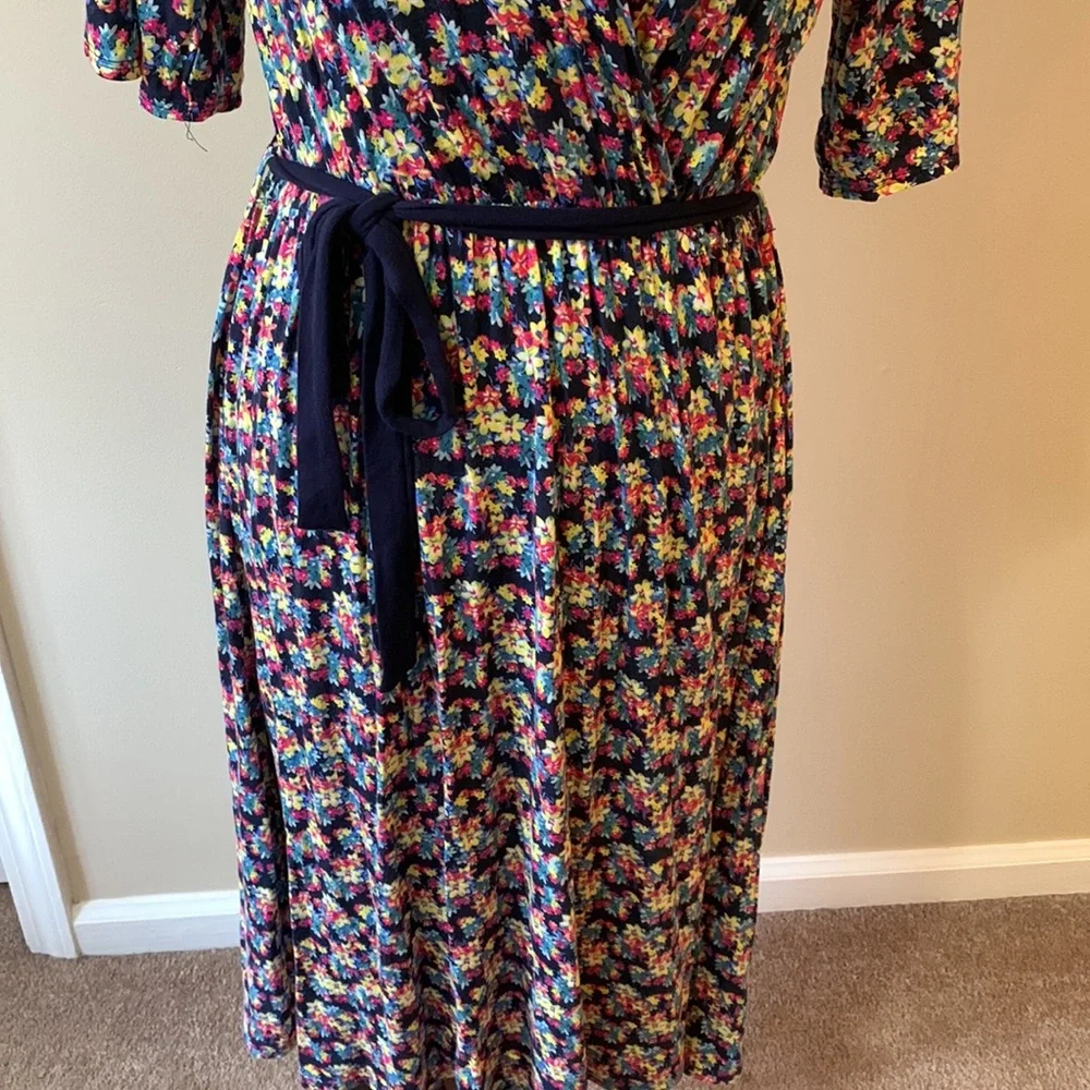 Chris & Carol Floral Half Sleeve A-Line Dress with Waist Tie Women’s Large - Picture 6 of 12